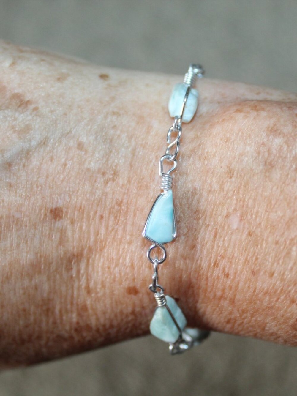 Light Blue Natural Stone Silver Tone 7" Bracelet